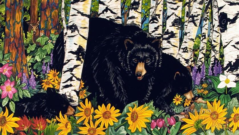 Camas Creek Bears derrière le bouleau Peintures à l'huile